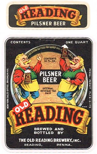 1937 Old Reading Pilsner Beer 32oz One Quart PA106-09 - Reading, Pennsylvania