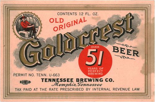 1937 Goldcrest Beer 12oz ES119-08 - Memphis, Tennessee