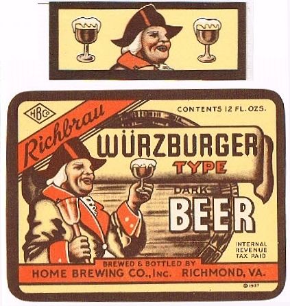 1942 Richbrau WÃ¼rzburger Dark Beer 12oz ES124-16 - Richmond, Virginia