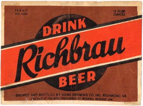 1933 Richbrau Beer 12oz ES124-08 - Richmond, Virginia