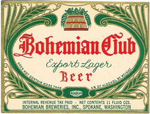 1950 Bohemian Club Export Lager Beer 11oz - Spokane, Washington