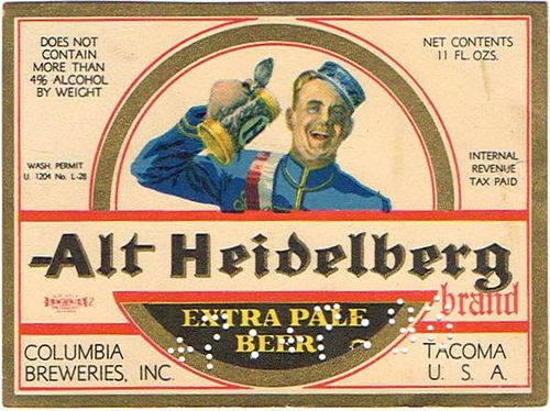 1935 Alt Heidelberg Extra Pale Beer 11oz WS122-12 - Tacoma, Washington