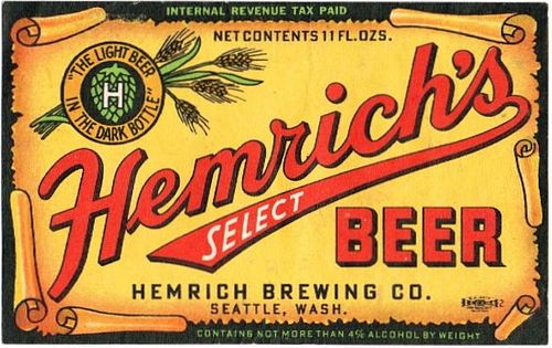 1934 Hemrich's Select Beer 11oz WS114-05 - Seattle, Washington