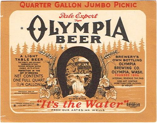 1943 Olympia Beer 32oz One Quart WS111-20V - Tumwater, Washington