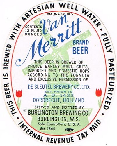 1942 Van Merritt Beer 12oz WI47-25V - Burlington, Wisconsin