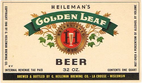 1940 Golden Leaf Beer 32oz One Quart WI215-28 - La Crosse, Wisconsin