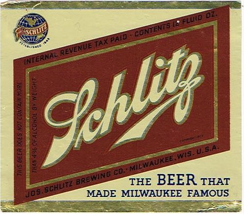 1939 Schlitz Beer 12oz WI316-101V - Milwaukee, Wisconsin