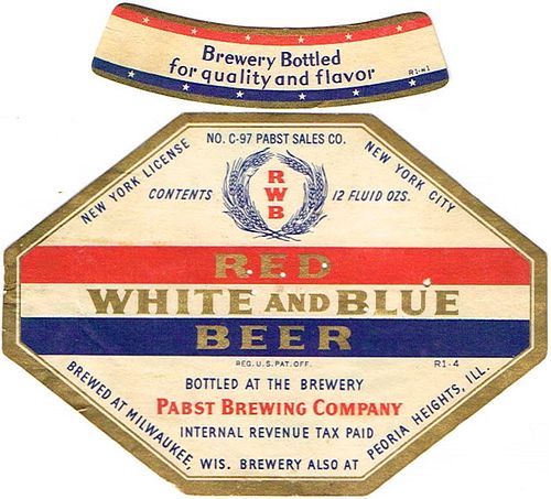 1942 Red White and Blue Beer (NYC) 12oz WI286-103 - Milwaukee, Wisconsin