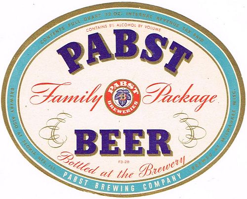 1940 Pabst Beer 32oz One Quart WI286-110 - Milwaukee, Wisconsin