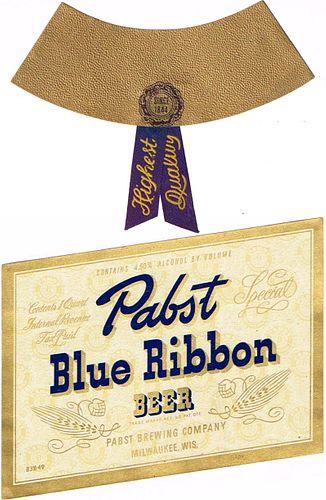 1942 Pabst Blue Ribbon Beer 32oz One Quart WI286-115 - Milwaukee, Wisconsin