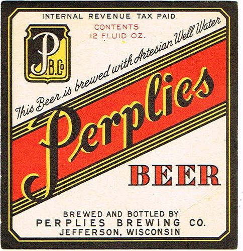 1942 Perplies Beer 12oz WI186-04 - Jefferson, Wisconsin