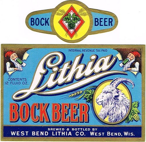 1947 Lithia Bock Beer 12oz WI525-27 - West Bend, Wisconsin