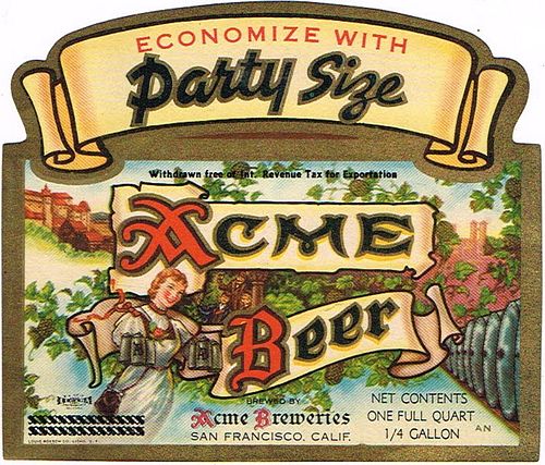 1941 Acme Beer 32oz One Quart WS33-16 - San Francisco, California