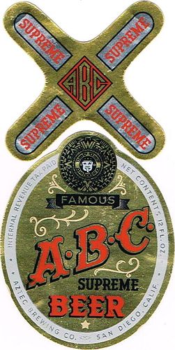 1937 A.B.C. Supreme Beer 12oz WS31-07 - San Diego, California
