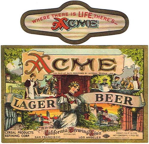 1933 Acme Lager Beer 11oz WS34-09 - San Francisco, California