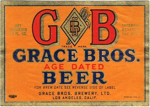 1942 Grace Bros. GB Age Dated Beer 32oz One Quart WS11-08 - Los Angeles, California