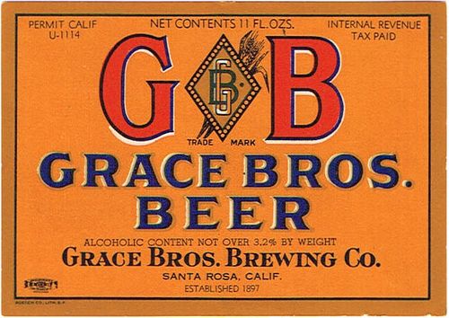 1936 GB Grace Bros. Beer 11oz WS53-06 - Santa Rosa, California