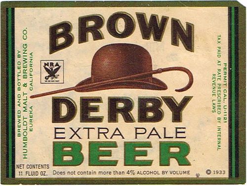 1935 Brown Derby Beer 11oz WS6-11V - Eureka, California