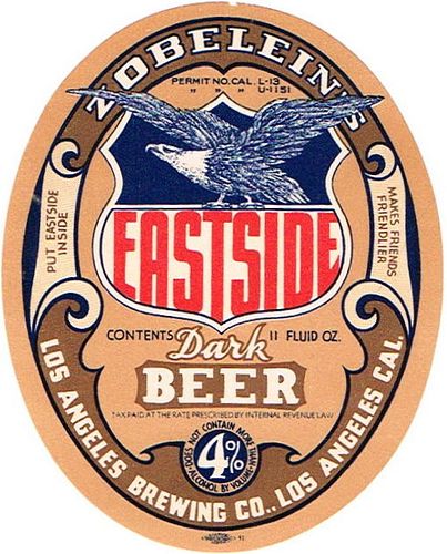 1933 Eastside Dark Beer 11oz WS15-20 - Los Angeles, California
