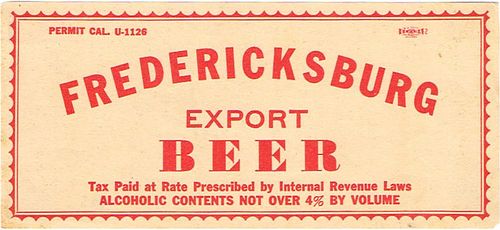 1933 Fredericksburg Export Beer No Ref. Keg or Case Label WS51-13 - San Jose, California