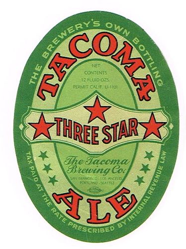 1938 Tacoma Three Star Ale 12oz WS43-07 - San Francisco, California