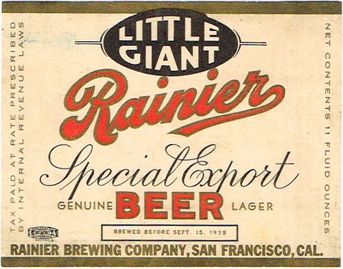 1939 Rainier Special Export Beer 11oz WS42-04 - San Francisco, California