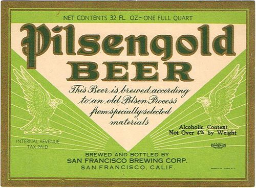 1936 Pilsengold Beer 32oz One Quart WS46-19 - San Francisco, California