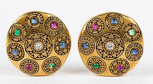 Alex Sepkus 18K gold, diamond, & stone earrings