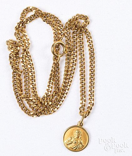 18K gold necklace, with Jesus pendant, 5.9dwt.