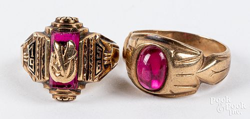 Two 10K gold and stone rings, 8dwt.