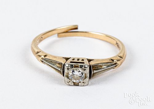 14K and 18K gold and diamond ring, .9dwt.