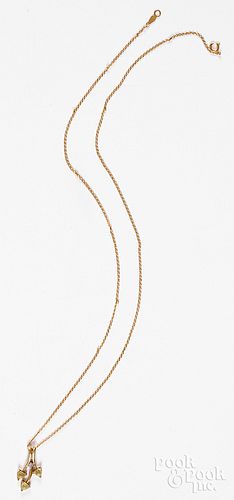 14K gold necklace with 9K gold and stone pendant