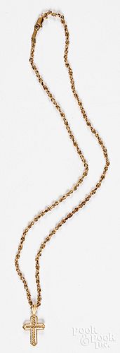 14K gold necklace with cross pendant, 5.5dwt.