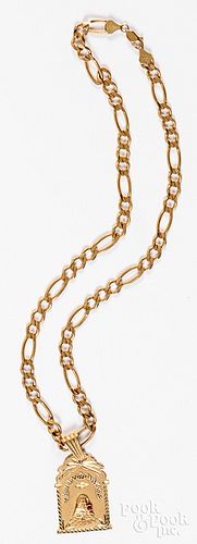 14K gold necklace and pendant, 31.3dwt.
