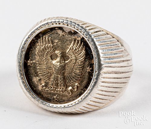 Sterling silver ring with 14K gold coin insert