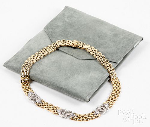 14K gold and diamond choker necklace, 38.1dwt.