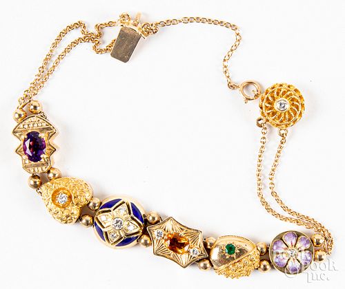 14K gold, diamond, & colored stone bracelet