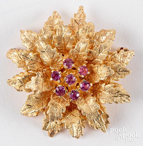 14K gold and colored stone pin, 11.2dwt.