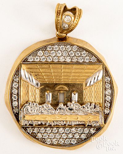 10K gold & zirconia Last Supper pendant, 13.1dwt