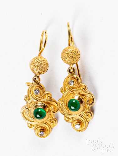 14K gold, diamond, & colored stone earrings