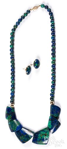 14K gold and azurite necklace and earrings.