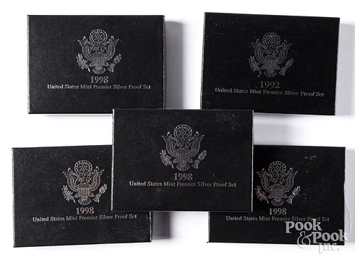 Five US Mint Premier Silver Proof Sets.