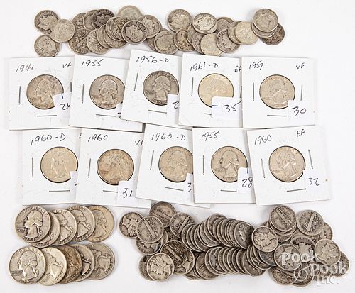 Twenty Washington silver quarters, etc.