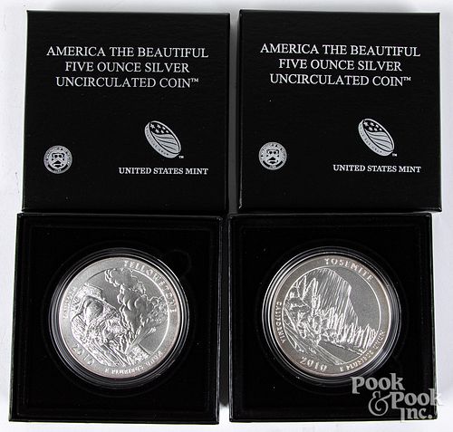 Two America the Beautiful 5ozt fine silver coins.