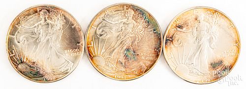 Three American Eagle 1ozt fine silver coins