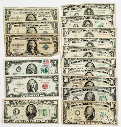 US currency, including red & blue seal notes