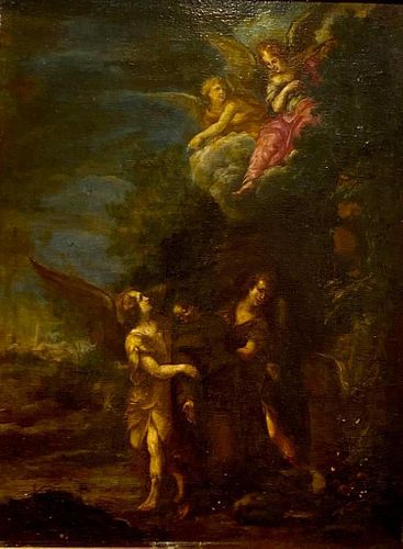 Old Master School Oil, St, Francis Consoled by Angels