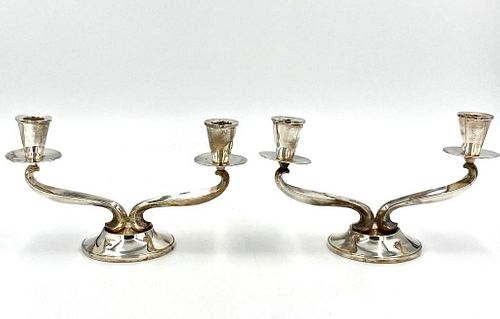 Pair of Fisher Sterling Two Light Candelabra