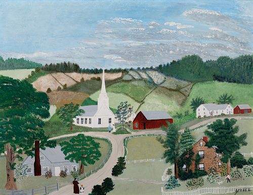 Anna Mary Robertson “Grandma” Moses (1860–1961) – The Church in the Hills (1944) 