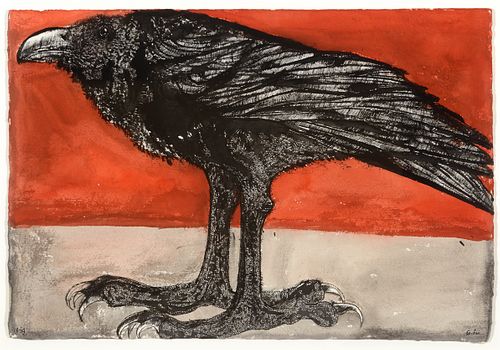 Leonard Baskin (1922–2000) – Crow with Red Sky (1983) 